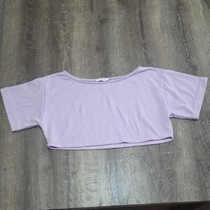 Idem Ditto Short Cuffed Sleeve Cropped Top Slouchy Yoga Terry Knit Lilac Medium